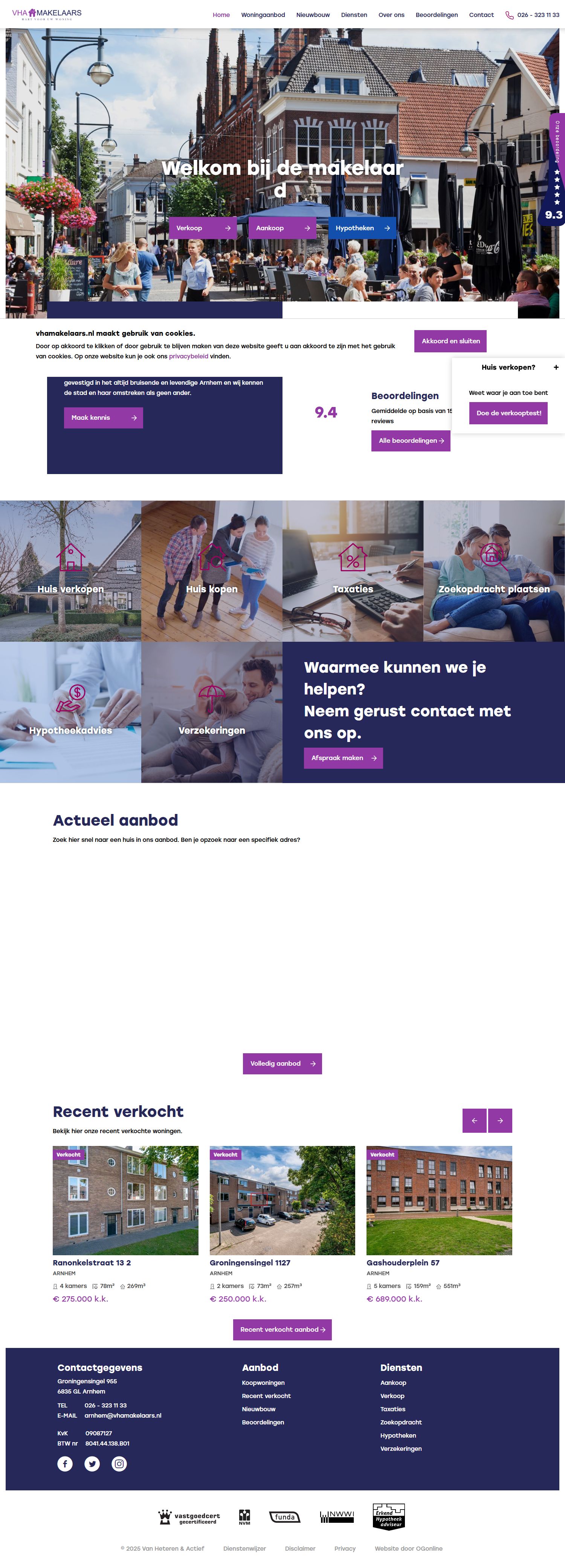 Screenshot van de website van www.vhamakelaars.nl