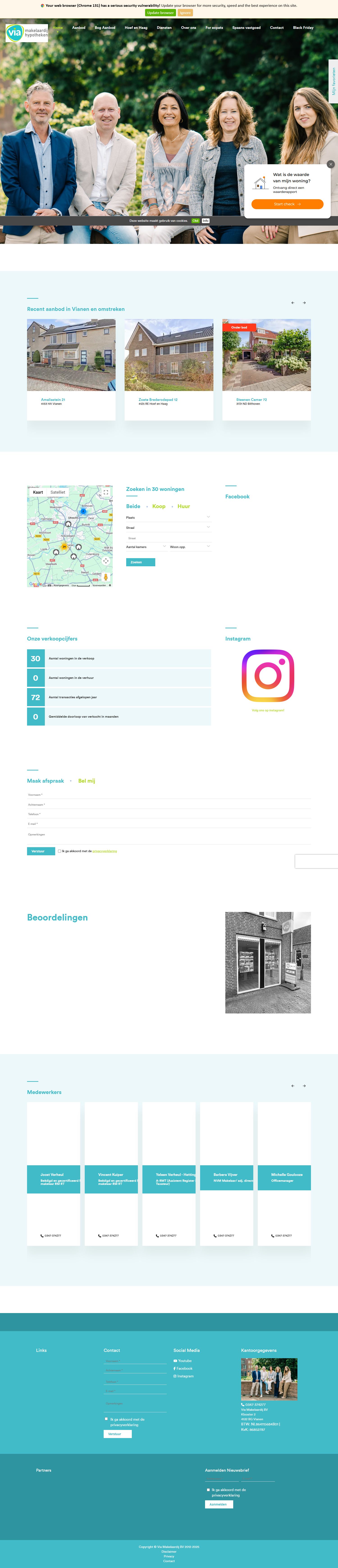 Screenshot van de website van www.viamakelaardij.nl