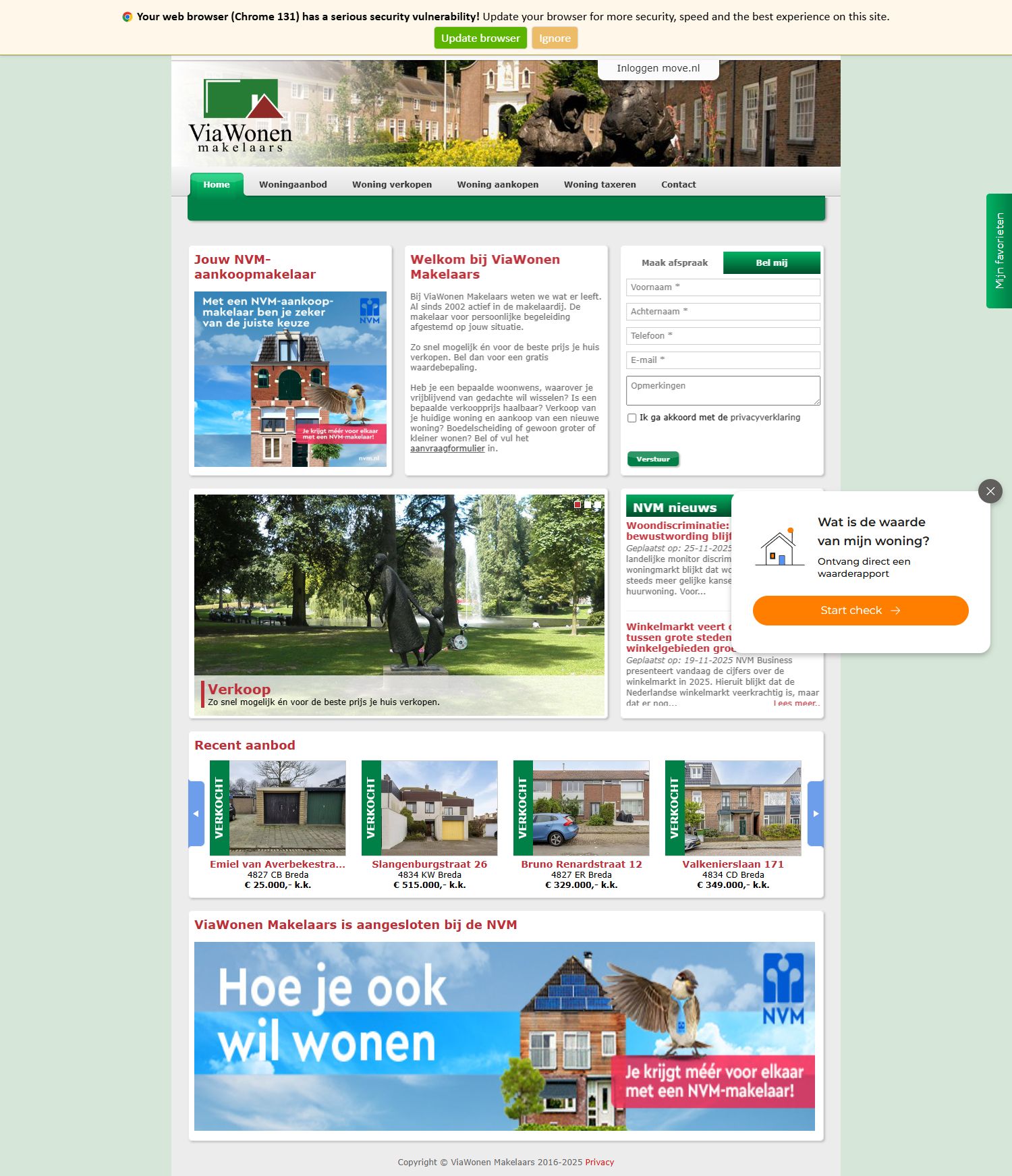 Screenshot van de website van www.viawonen.nl
