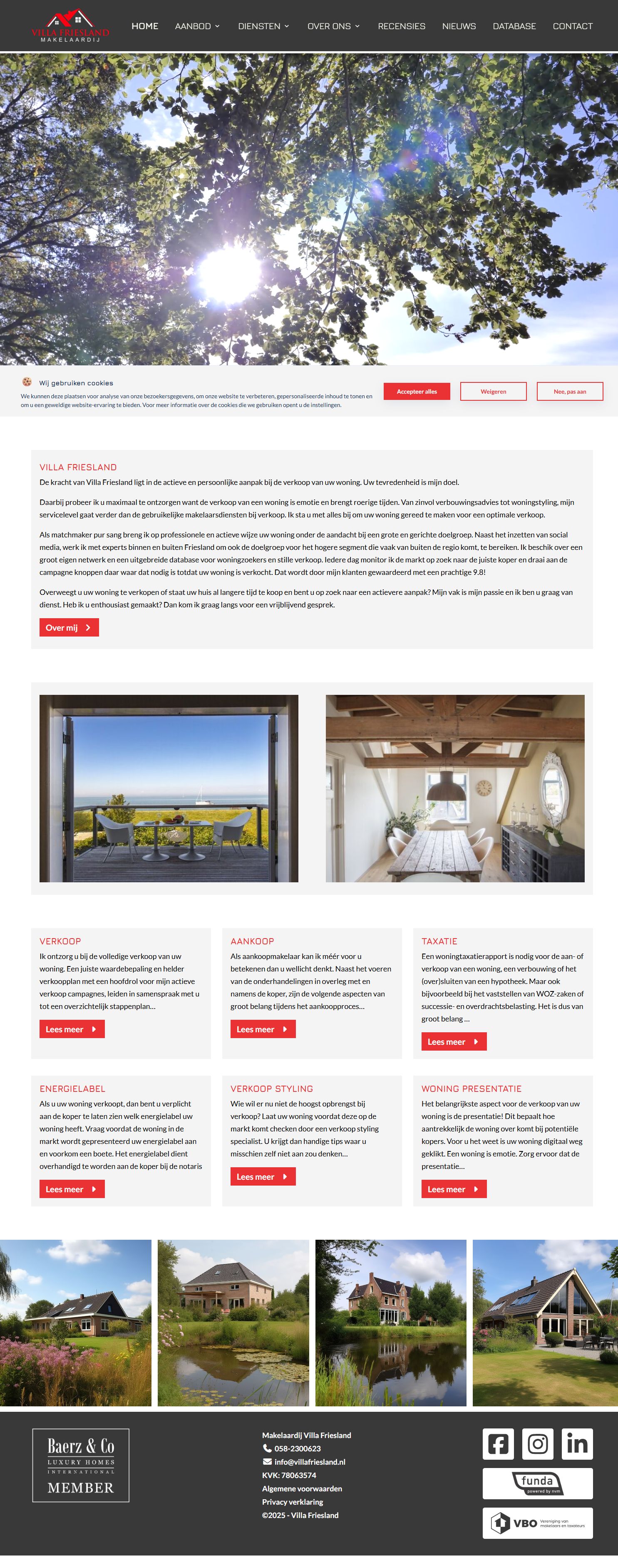 Screenshot van de website van www.villafriesland.nl