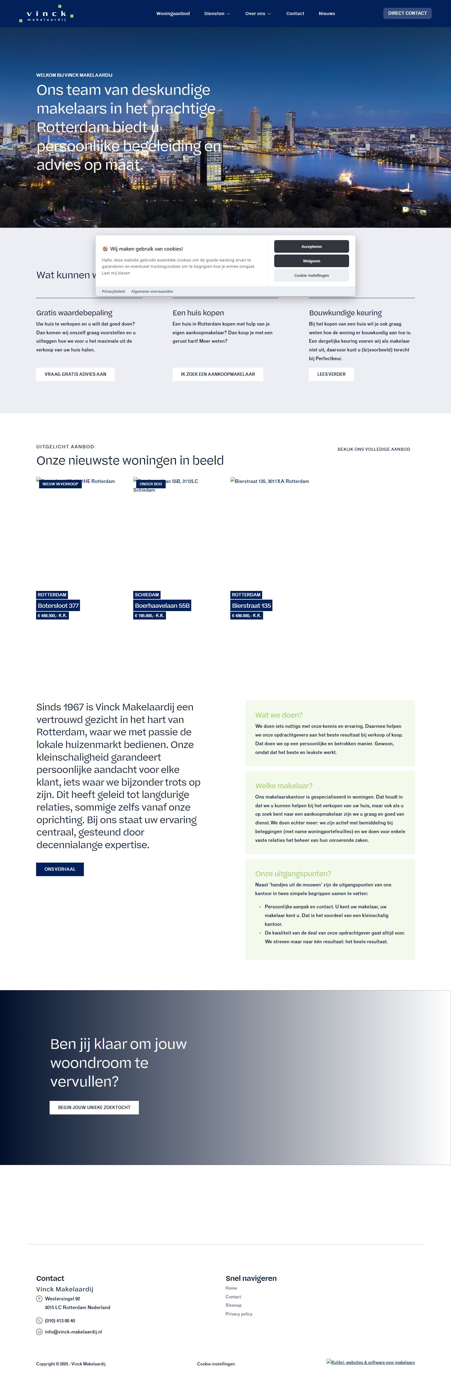 Screenshot van de website van www.vinck-makelaardij.nl