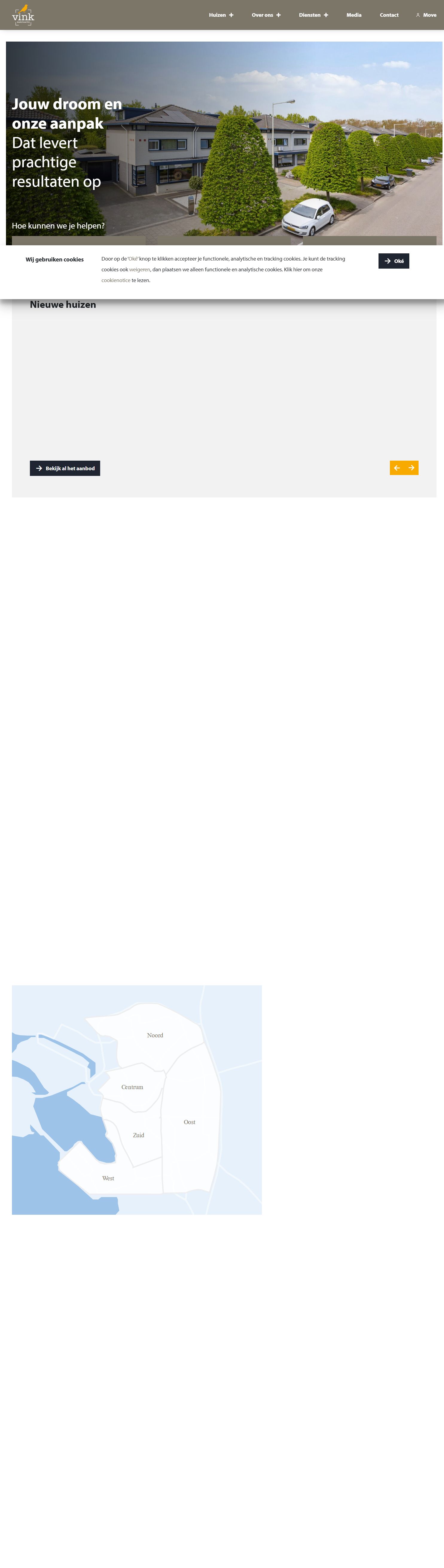 Screenshot van de website van www.vinkmakelaardij.com