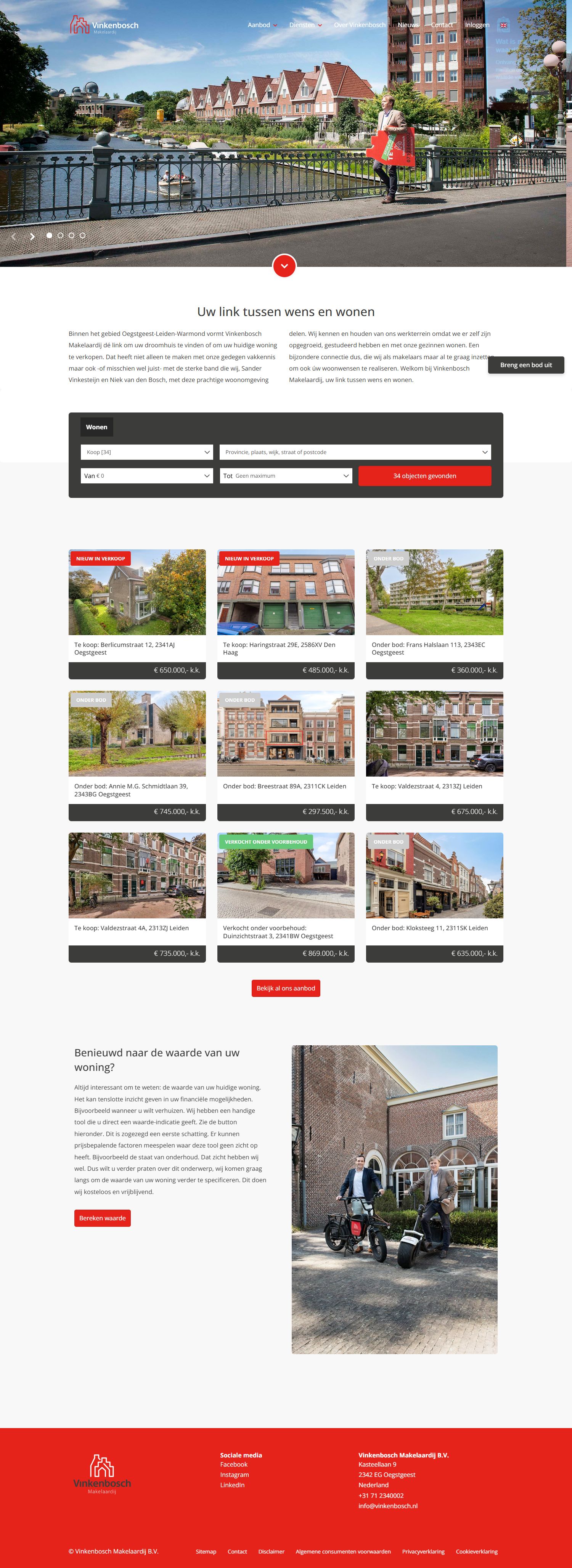 Screenshot van de website van www.vinkenbosch.nl
