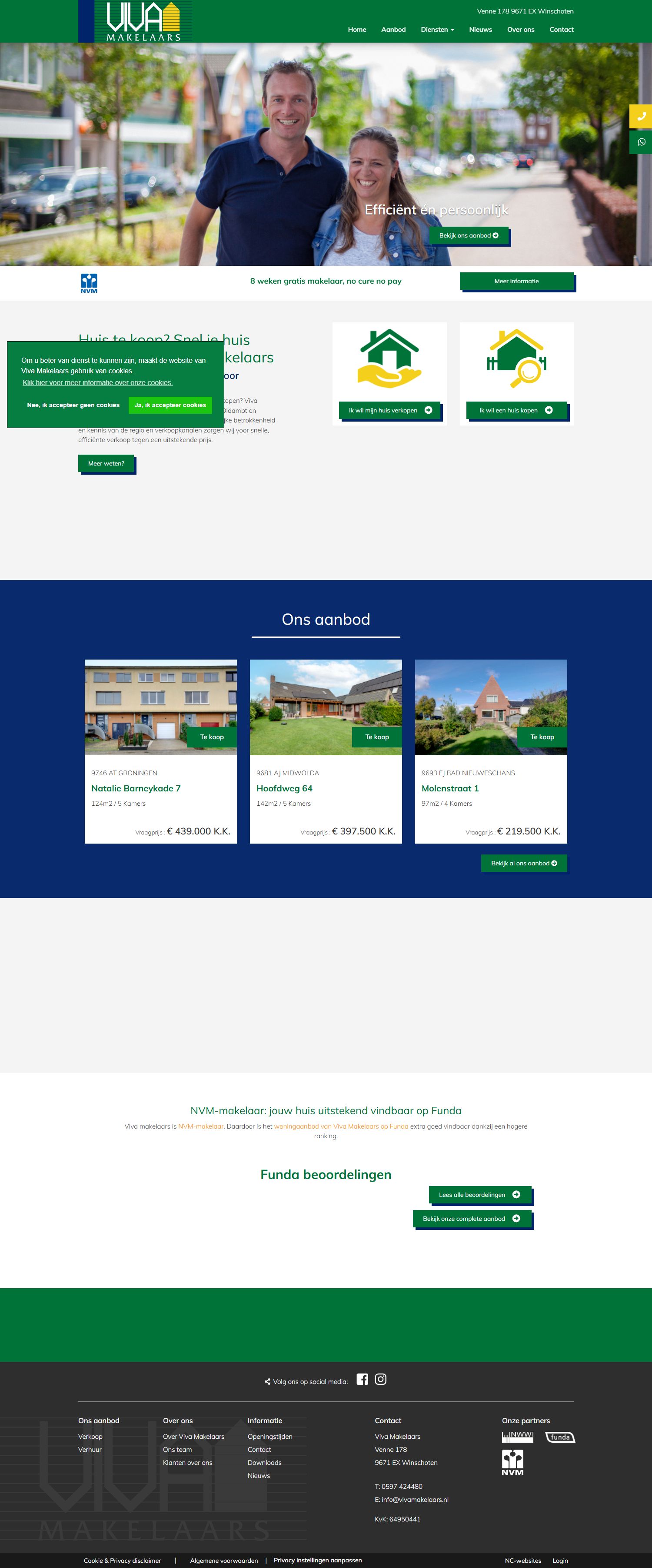 Screenshot van de website van www.vivamakelaars.nl
