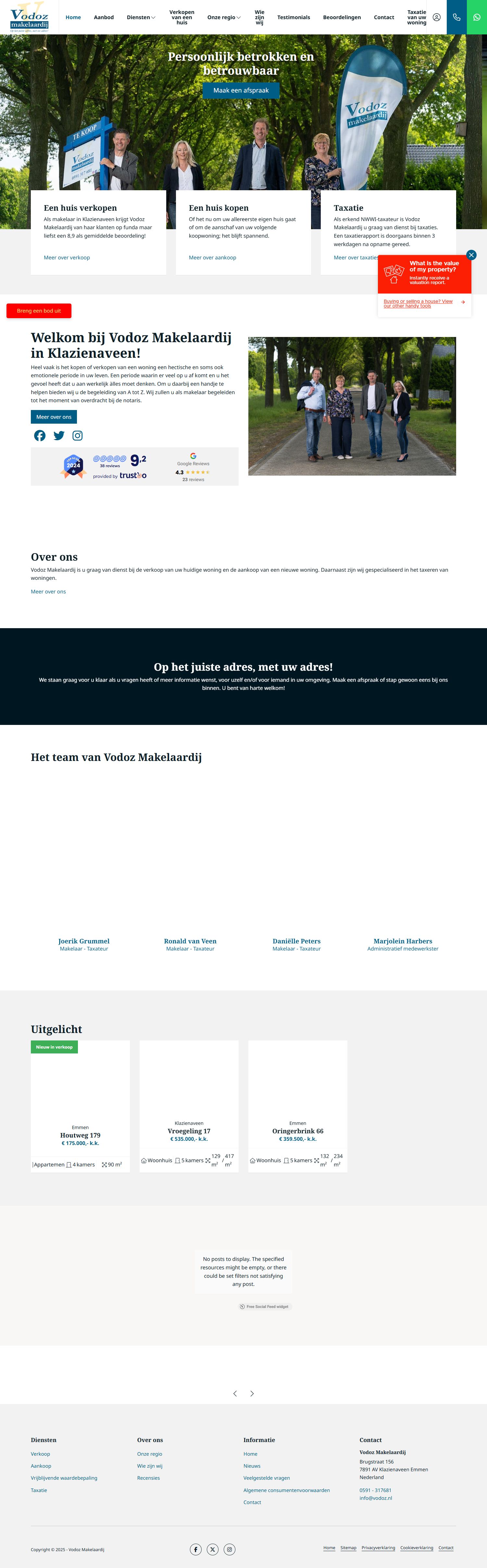 Screenshot van de website van www.vodoz.nl