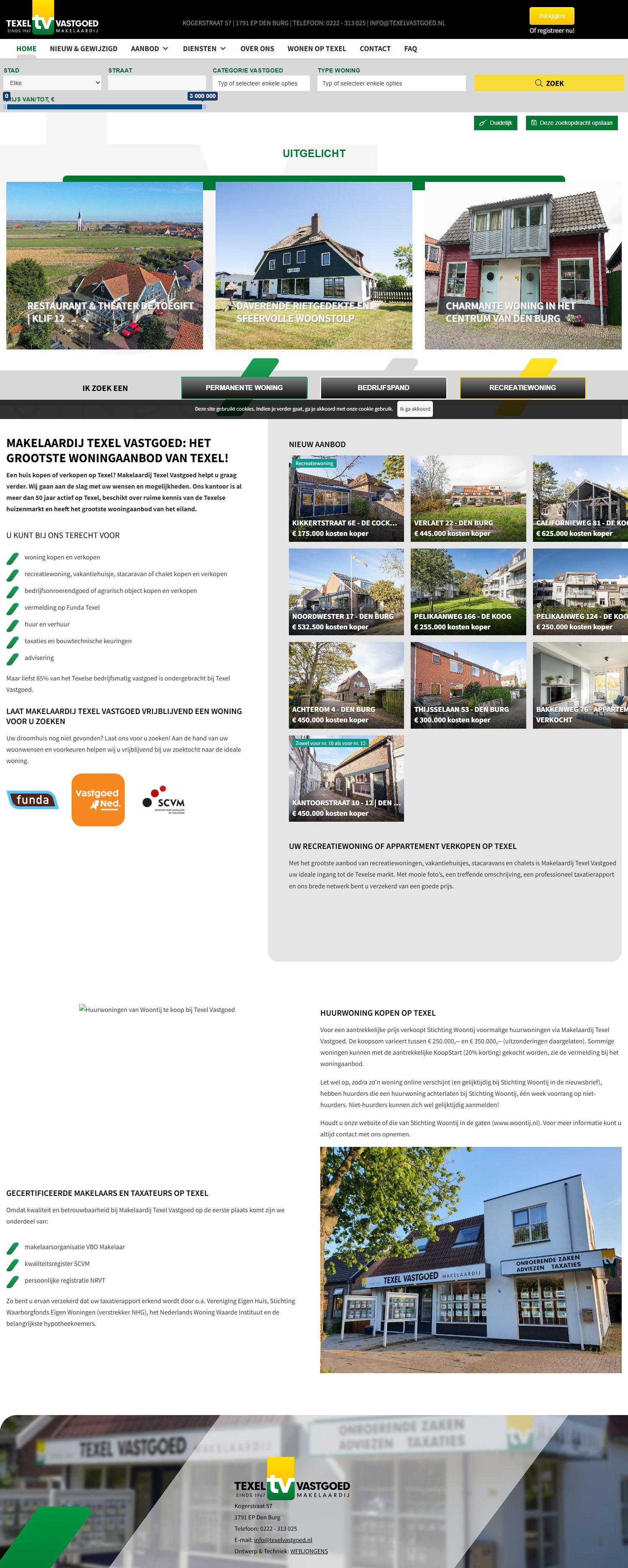 Screenshot van de website van www.texelvastgoed.nl