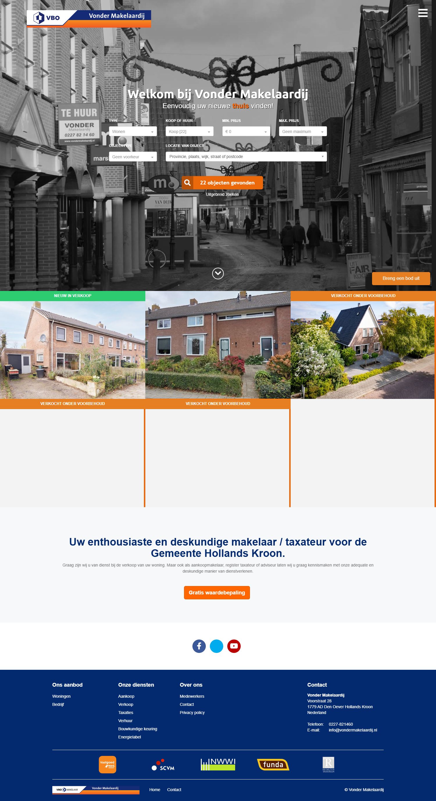 Screenshot van de website van www.vondermakelaardij.nl