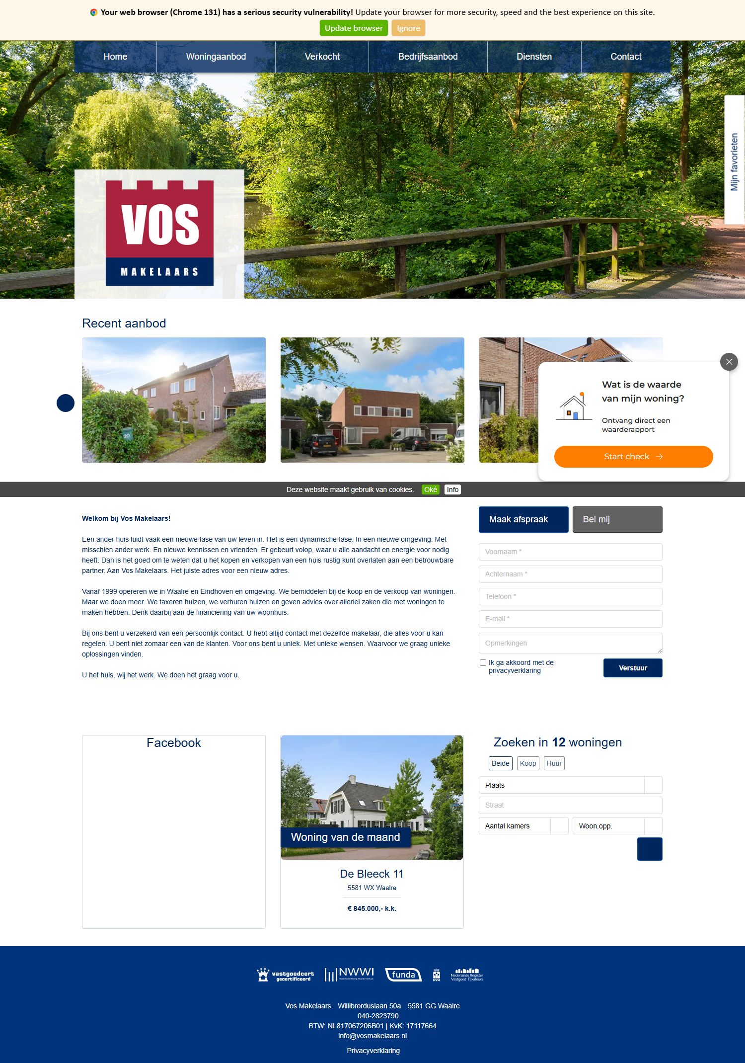 Screenshot van de website van www.vosmakelaars.nl