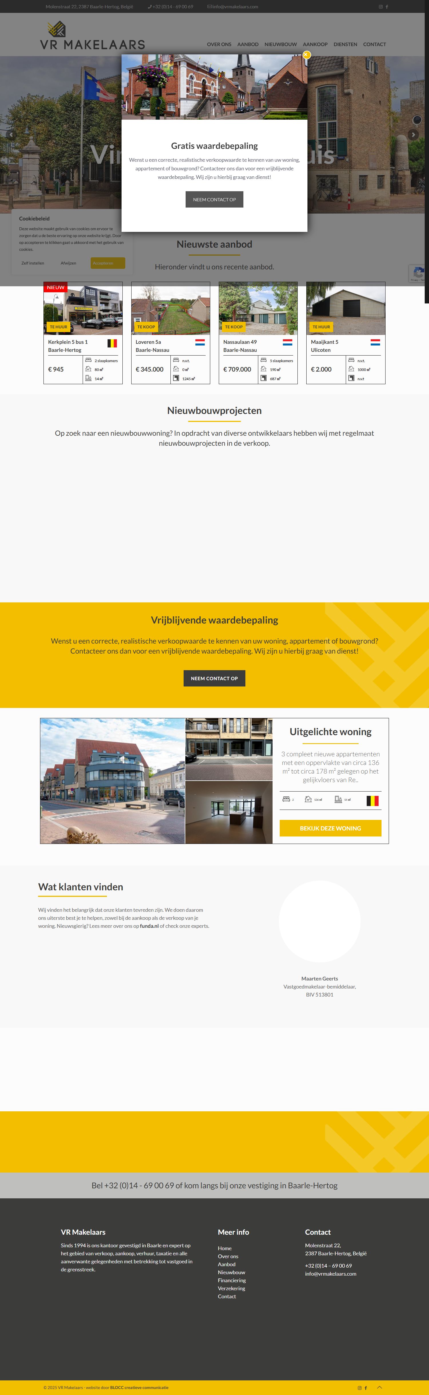 Screenshot van de website van www.vrmakelaars.com