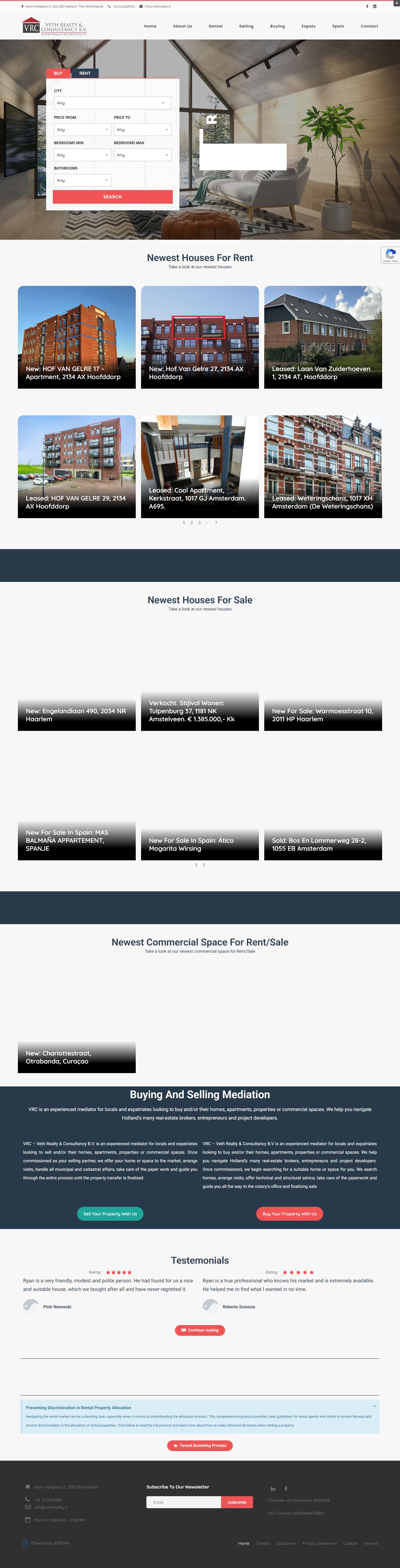 Screenshot van de website van www.vethrealty.nl
