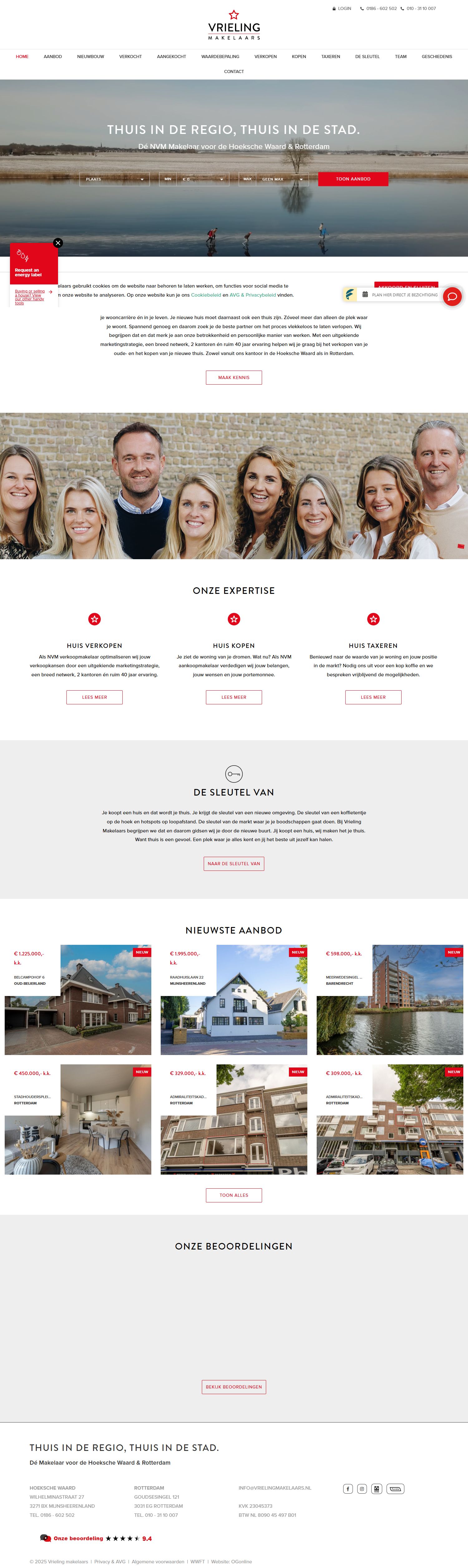 Screenshot van de website van www.vrielingmakelaars.nl