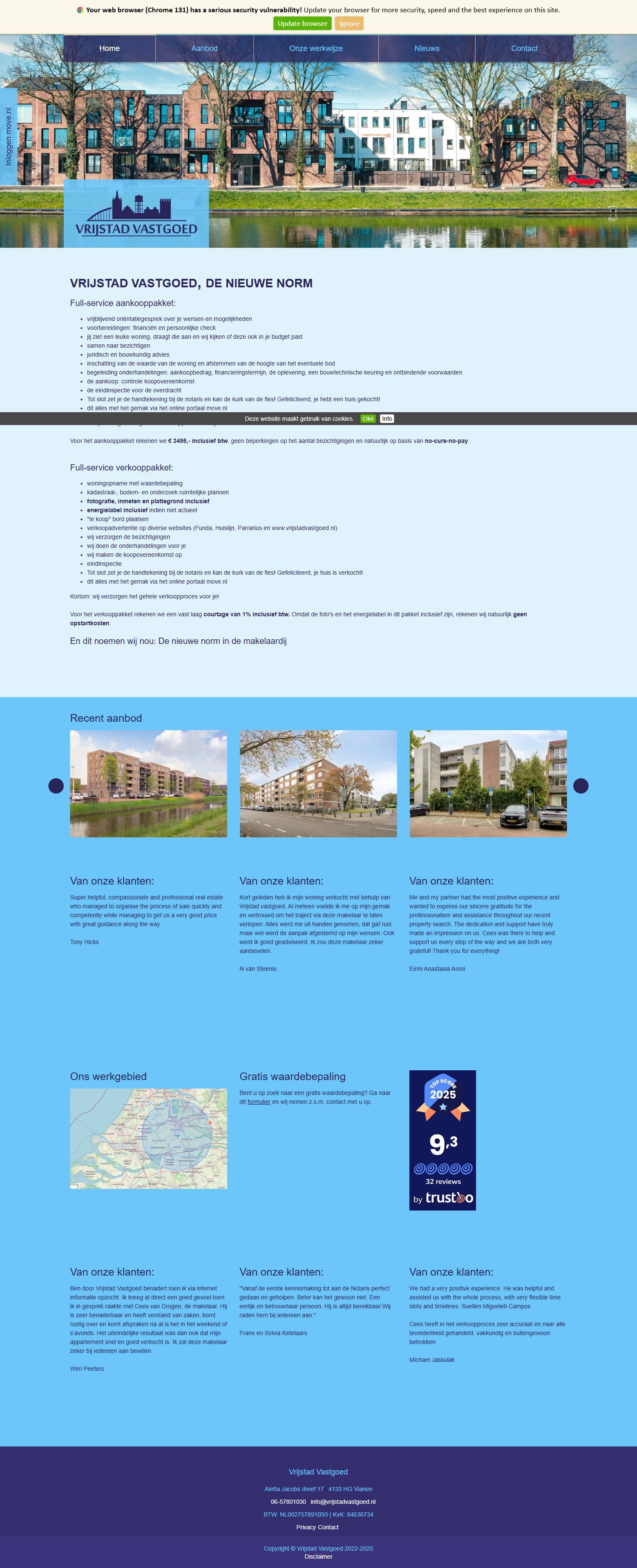 Screenshot van de website van www.vrijstadvastgoed.nl