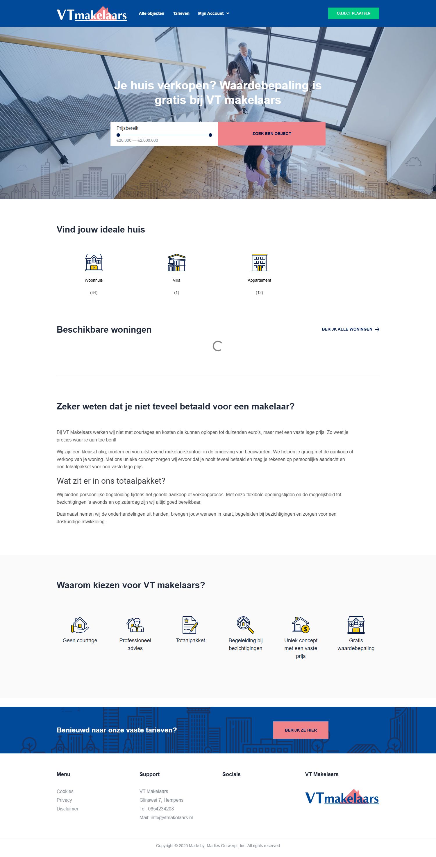 Screenshot van de website van www.vtmakelaars.nl