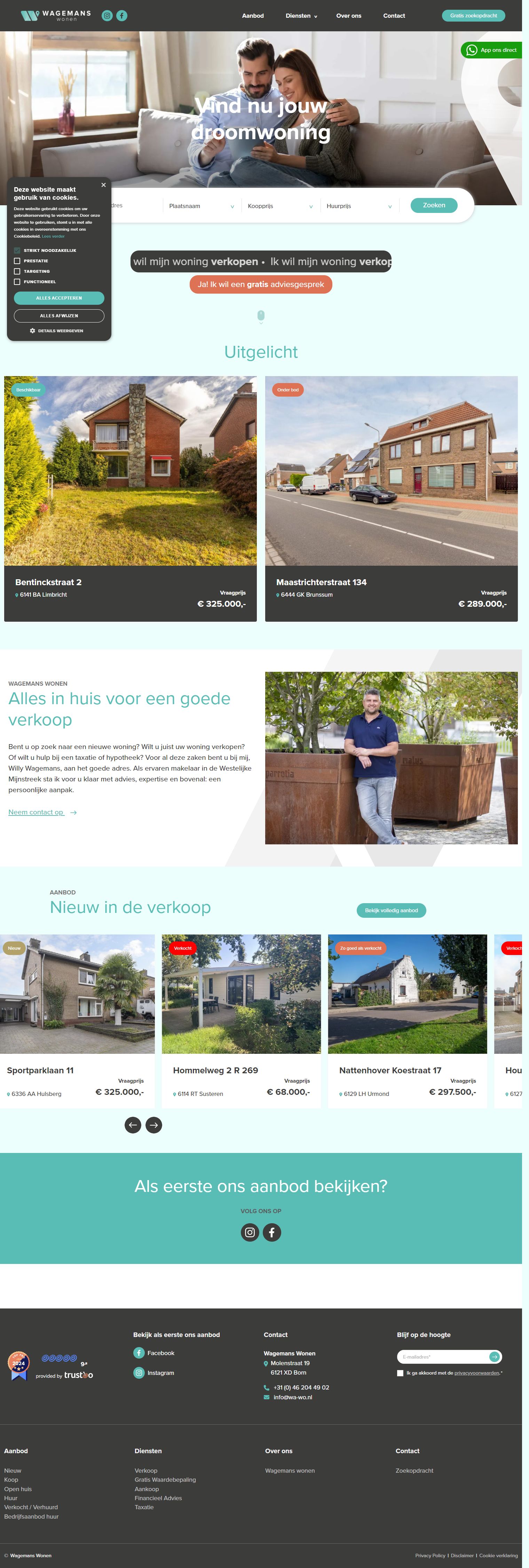 Screenshot van de website van www.wa-wo.nl