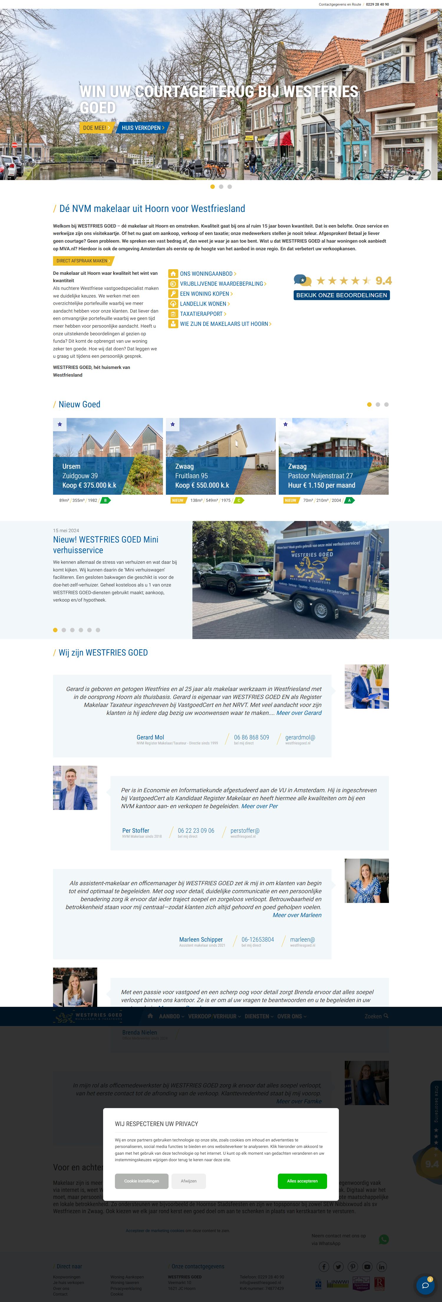 Screenshot van de website van www.westfriesgoed.nl