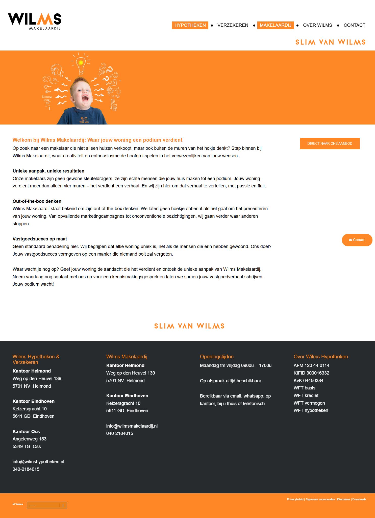 Screenshot van de website van www.wilmsmakelaardij.nl