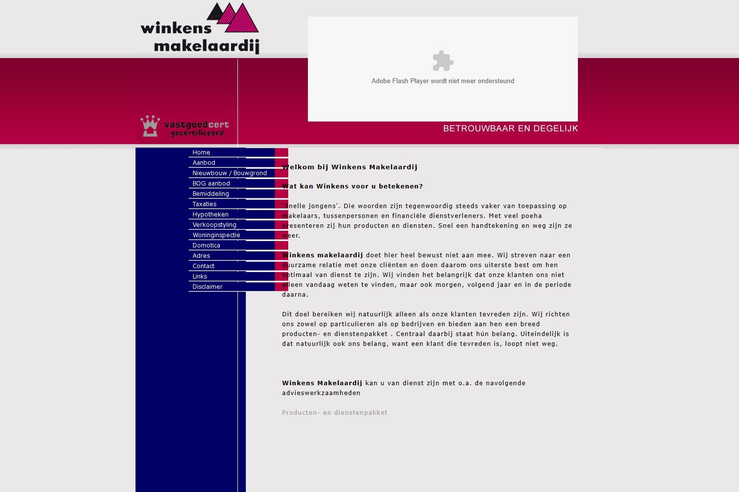 Screenshot van de website van www.winkens.nl