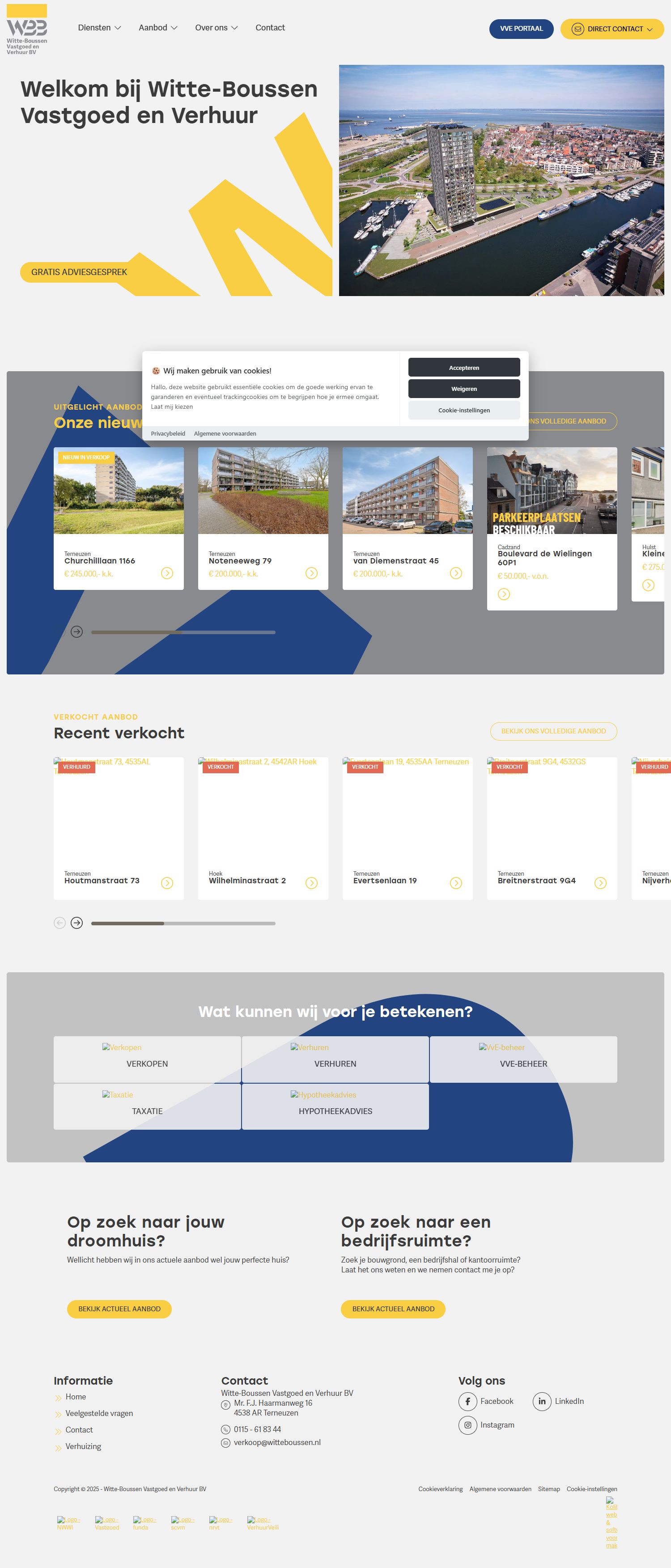 Screenshot van de website van www.witteboussenvastgoed.nl