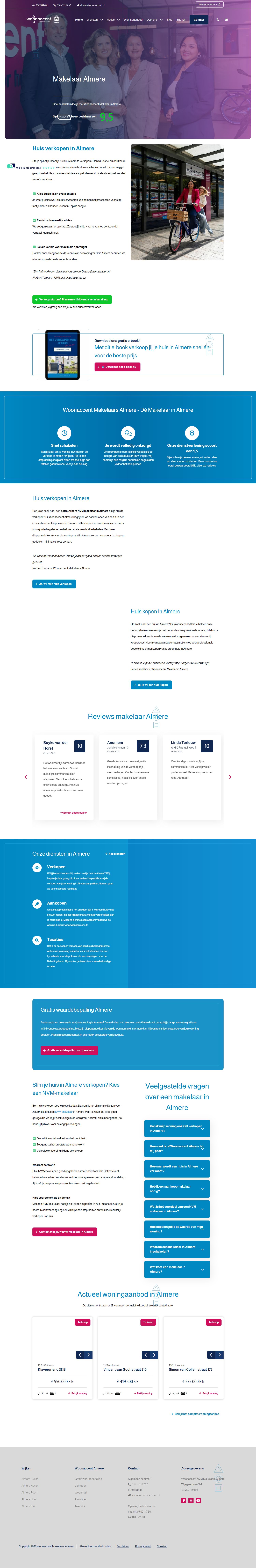 Screenshot van de website van www.woonaccentalmere.nl