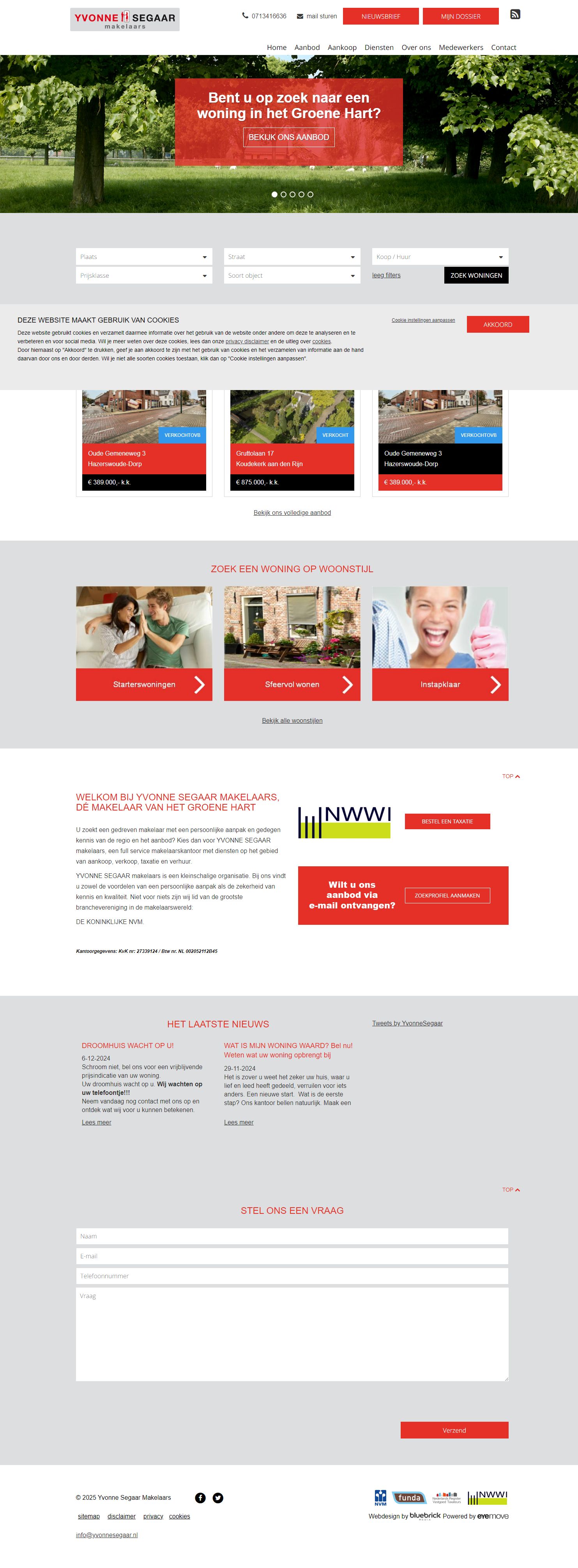 Screenshot van de website van www.yvonnesegaar.nl