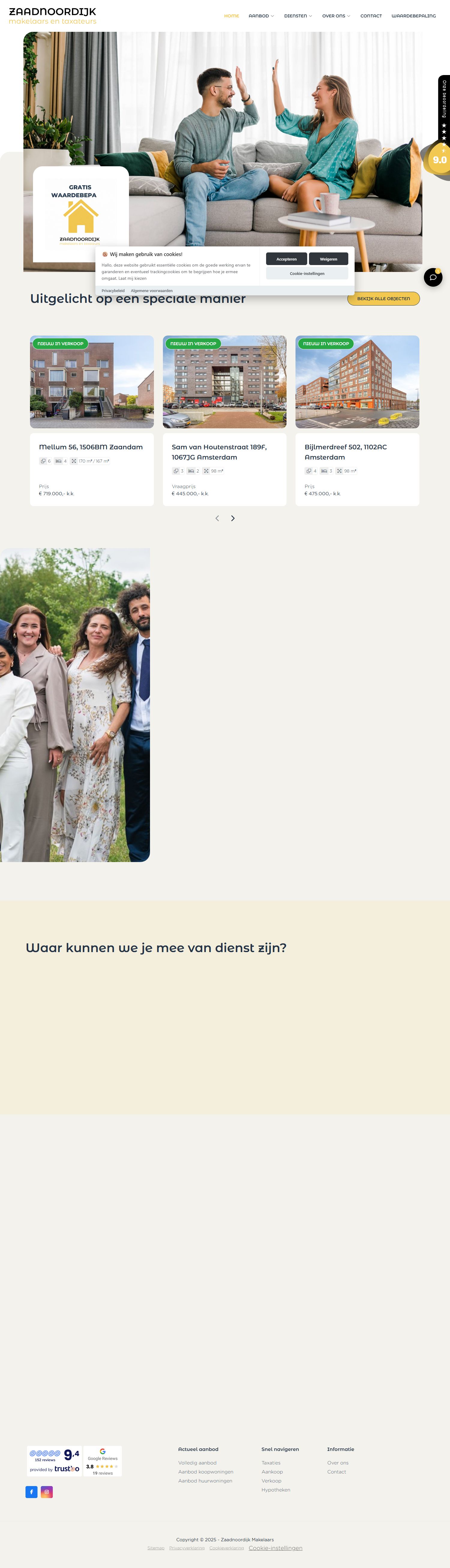 Screenshot van de website van www.zaadnoordijkmakelaars.nl