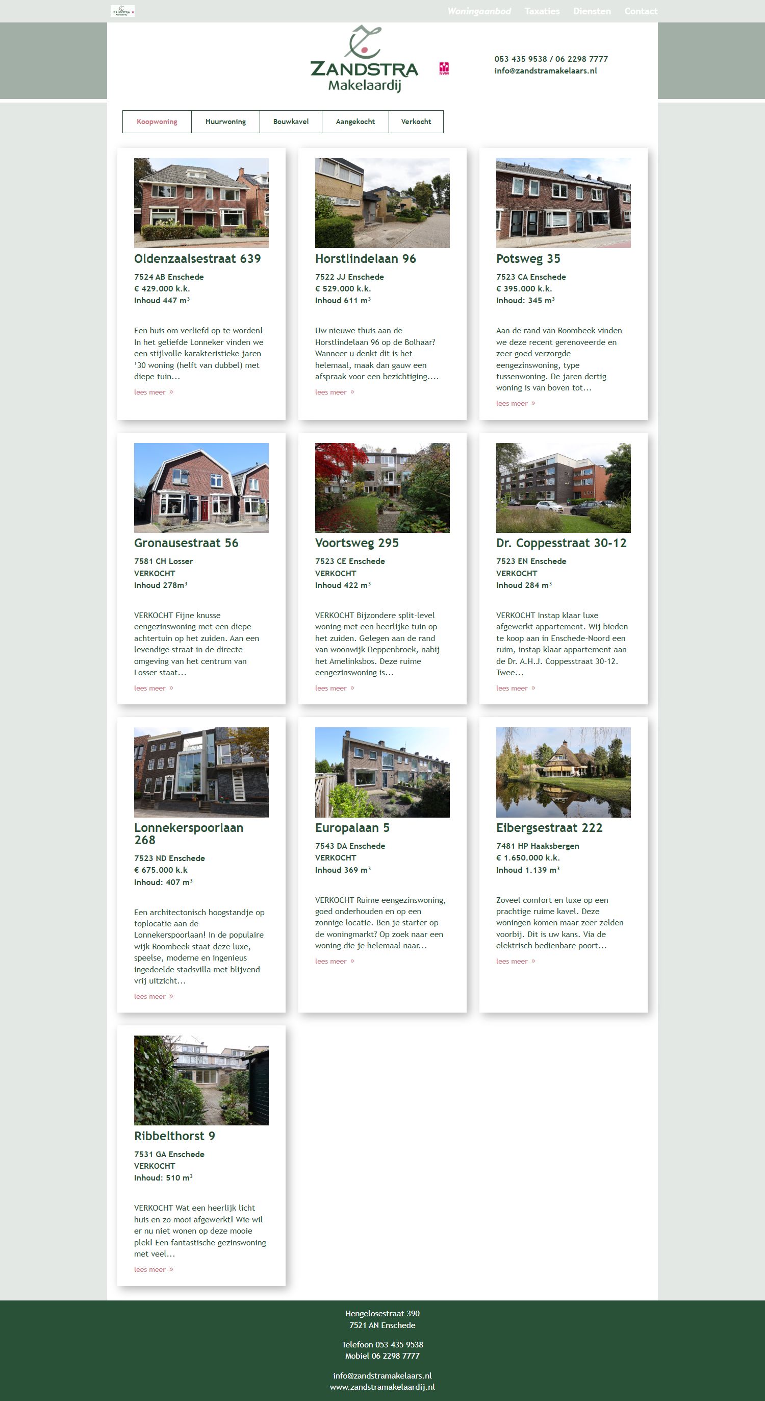 Screenshot van de website van www.zandstramakelaardij.nl
