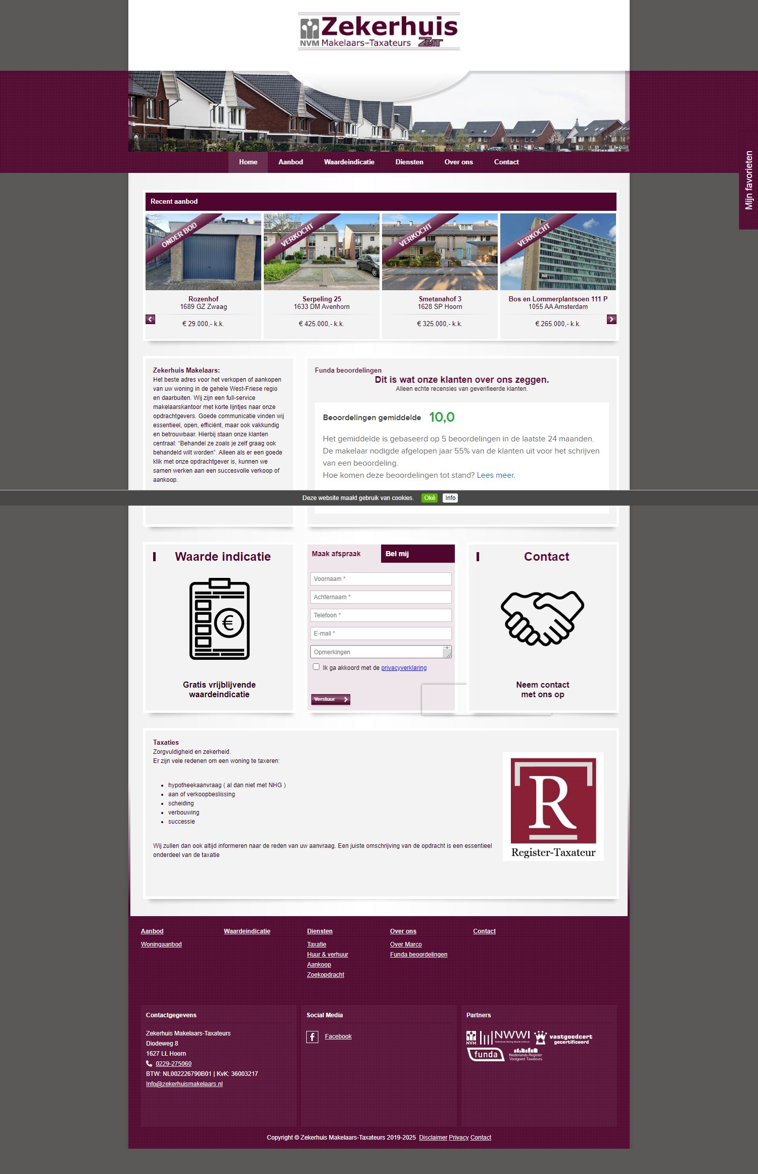 Screenshot van de website van www.zekerhuismakelaars.nl