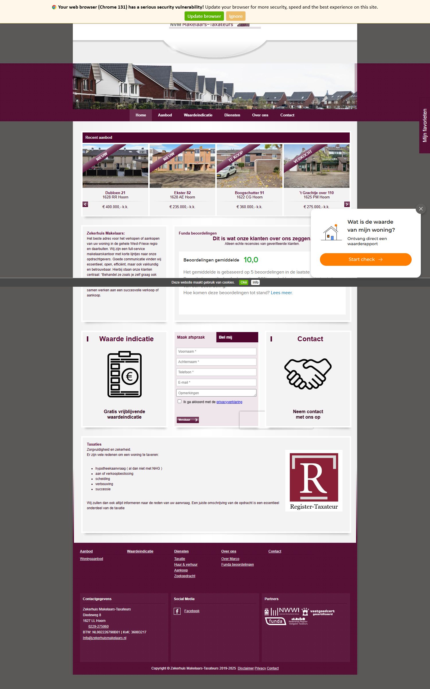 Screenshot van de website van www.zekerhuismakelaars.nl