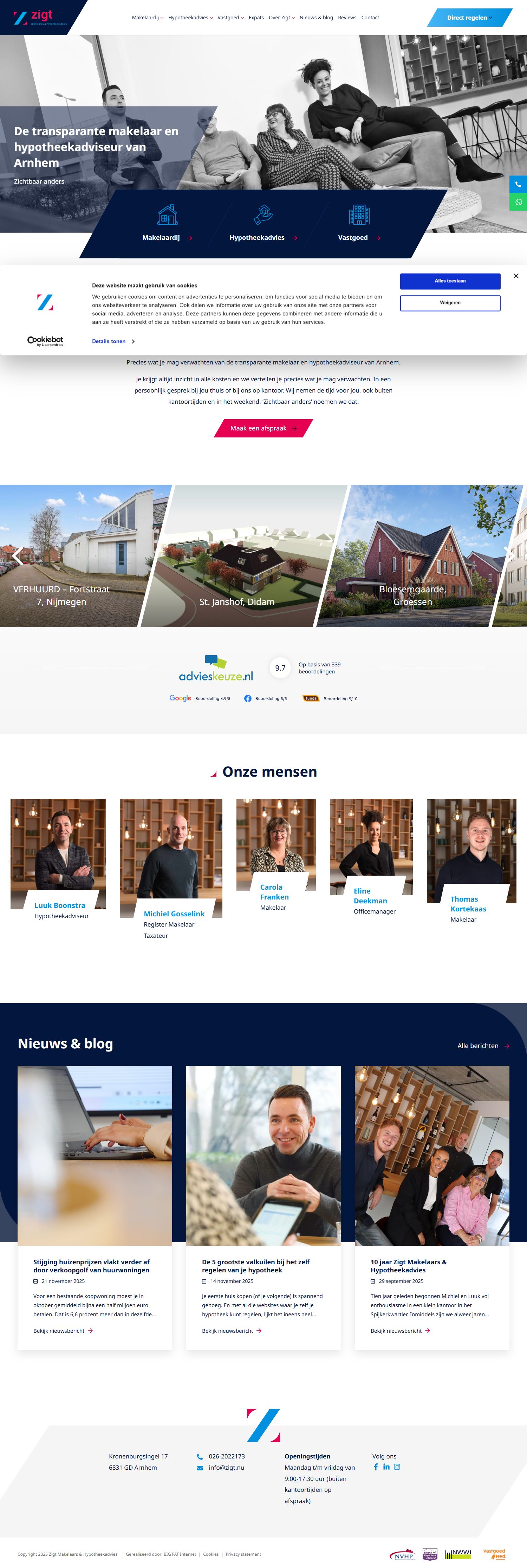 Screenshot van de website van www.zigt.nu