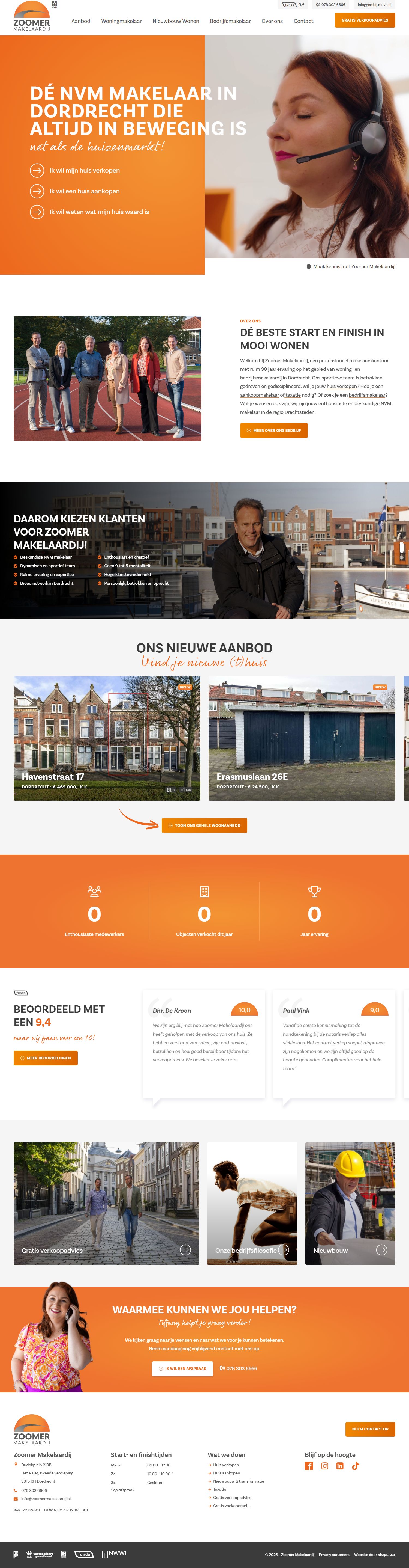 Screenshot van de website van www.zoomermakelaardij.nl