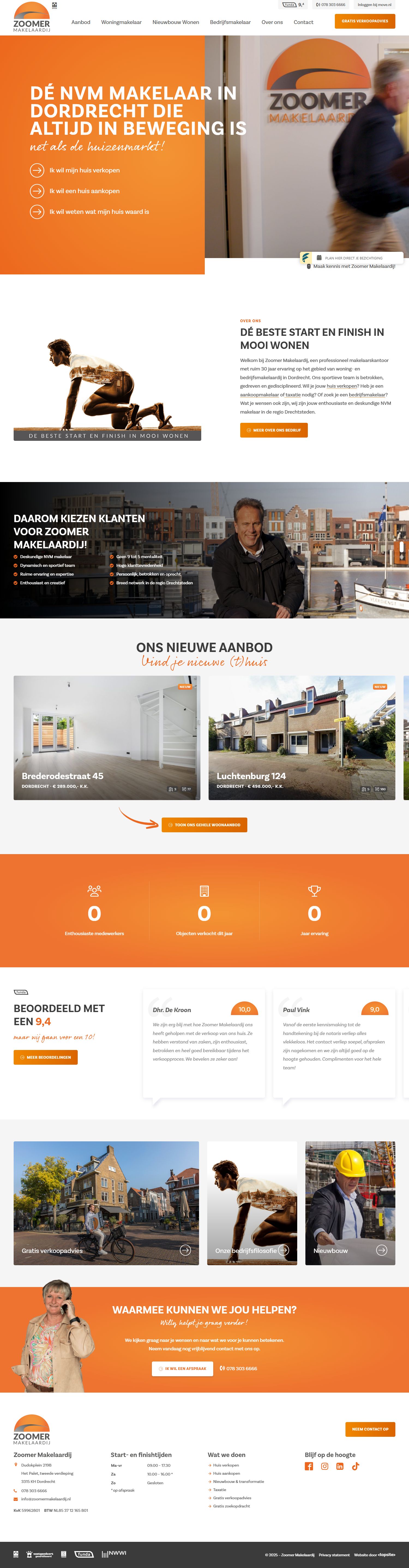 Screenshot van de website van www.zoomermakelaardij.nl