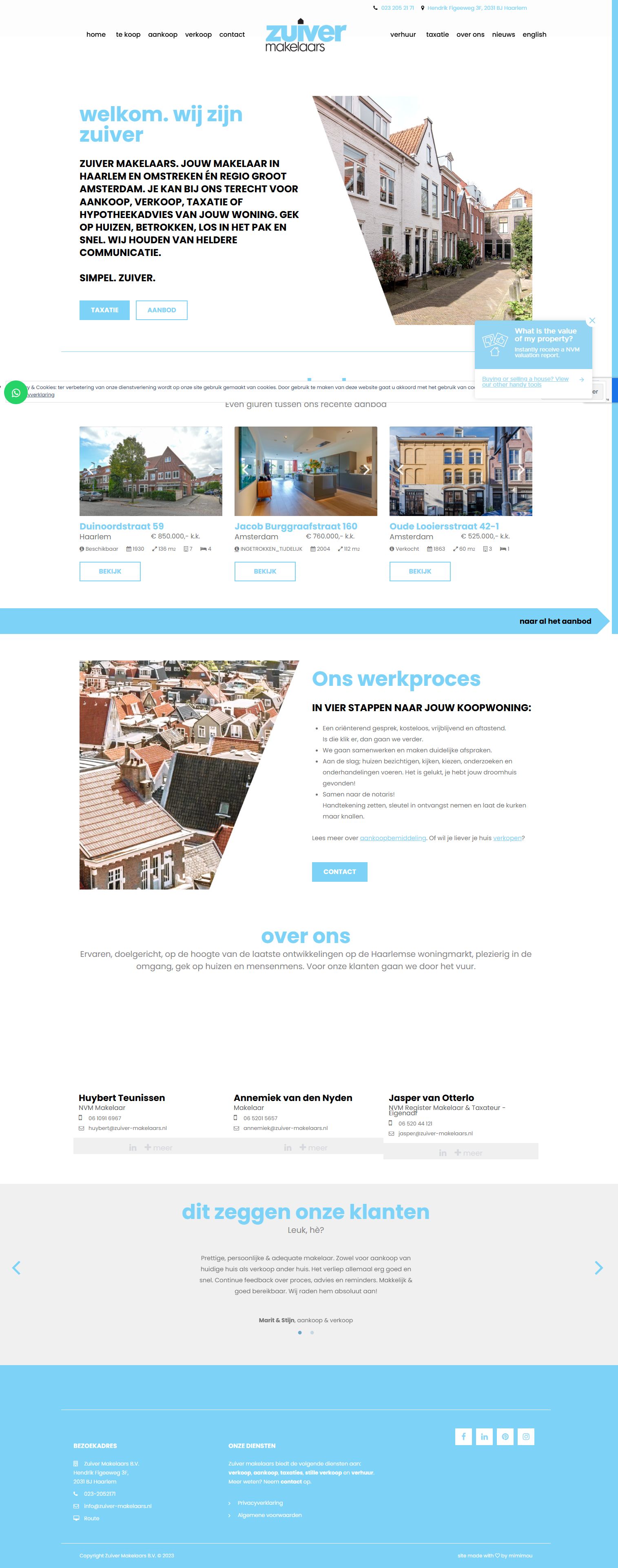 Screenshot van de website van www.zuiver-makelaars.nl