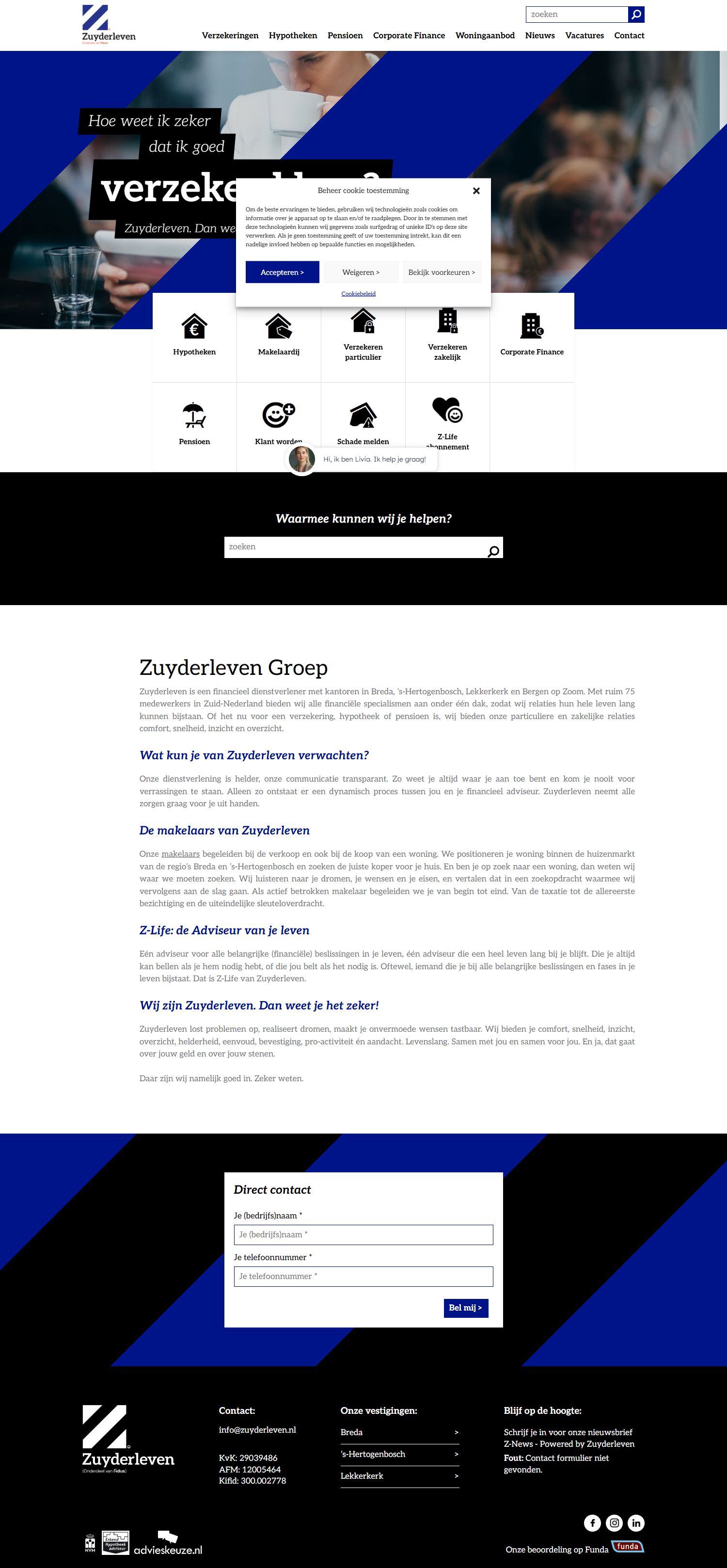 Screenshot van de website van www.zuyderleven.nl